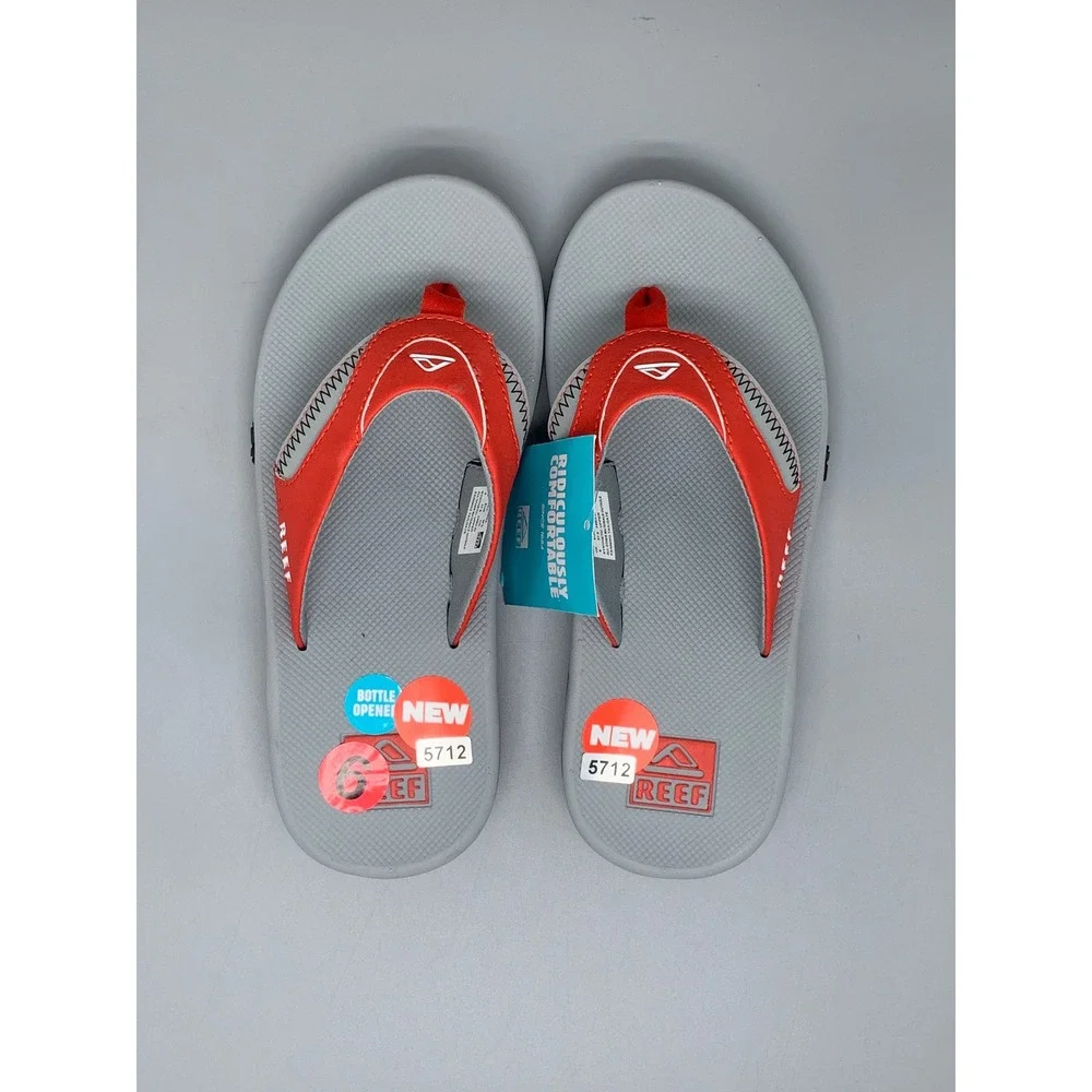 Reef Fanning Tailgate Red Grey Bottle Opener Flip-Flop Sandals CJ6406 Men's Sz 6